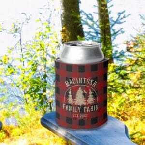 Cabin Family Name Red Black Buffalo Check Plaid Can Cooler
