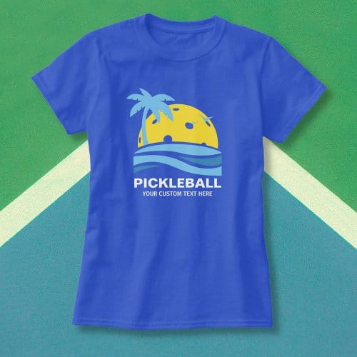 pickleball_tropical_palm_tree_sun_your_custom_text_t_shirt-r_vsaeiw_500.jpg Pickleball Tropical Palm Tree Sun Your Custom Text T-Shirt