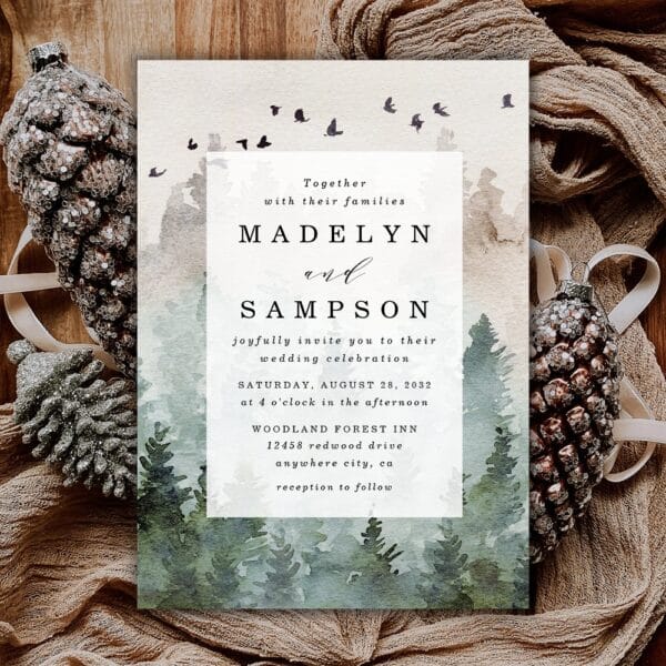 pine tree forest rustic watercolor themed wedding invitation r v45wy9 1000.jpg